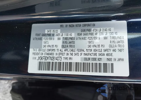 2022 Mazda Cx-5 2.5 S Premium z USA, uszkodzony, nr VIN JM3KFBDM7N0614073